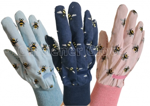 Briers Bees Cotton Gloves with Grips